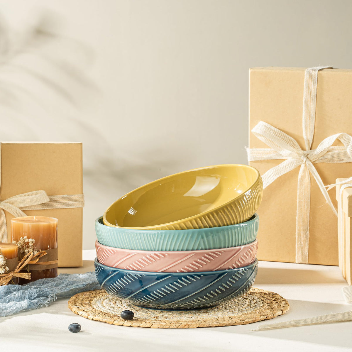 8.5Inch 36OZ Ceramic Pasta Bowls Set of 4 L535