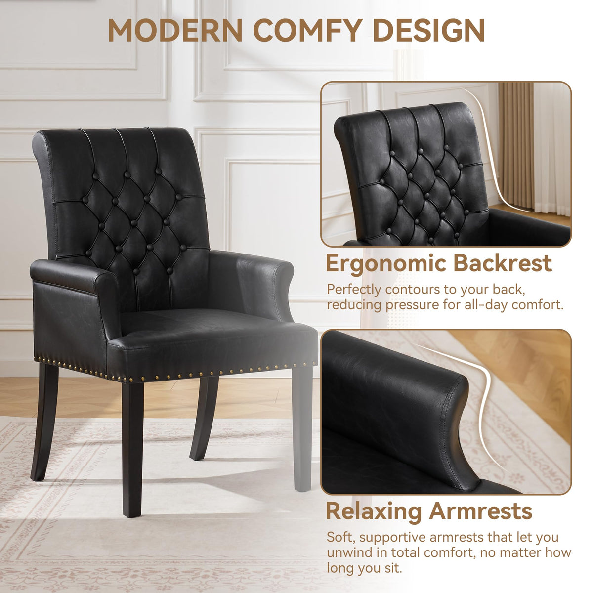 Black PU Leather Dining Chair with Arms V18272