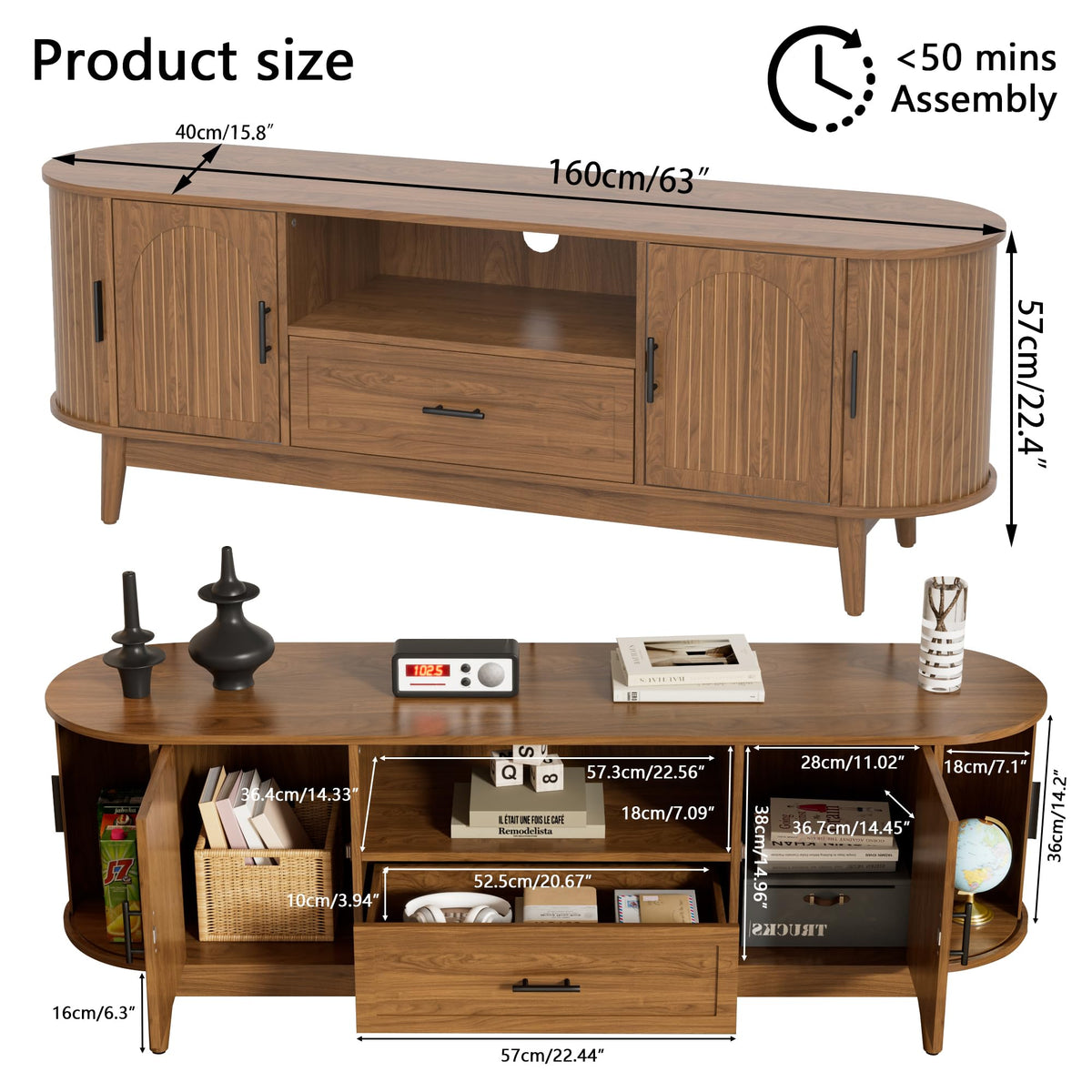 63" Fluted TV Stand with Drawers V5684