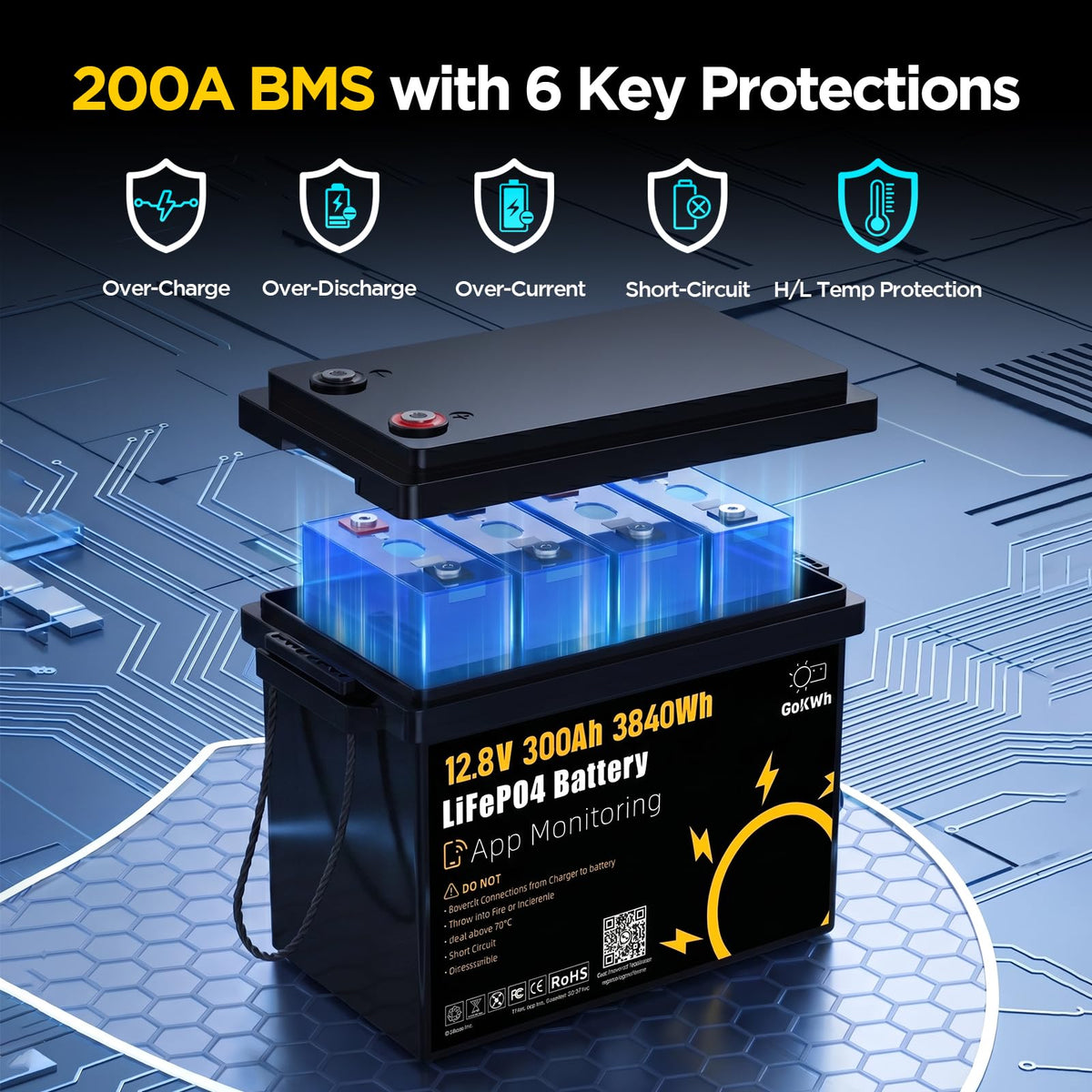 12V 300Ah LiFePO4 Battery with 200A BMS N6354
