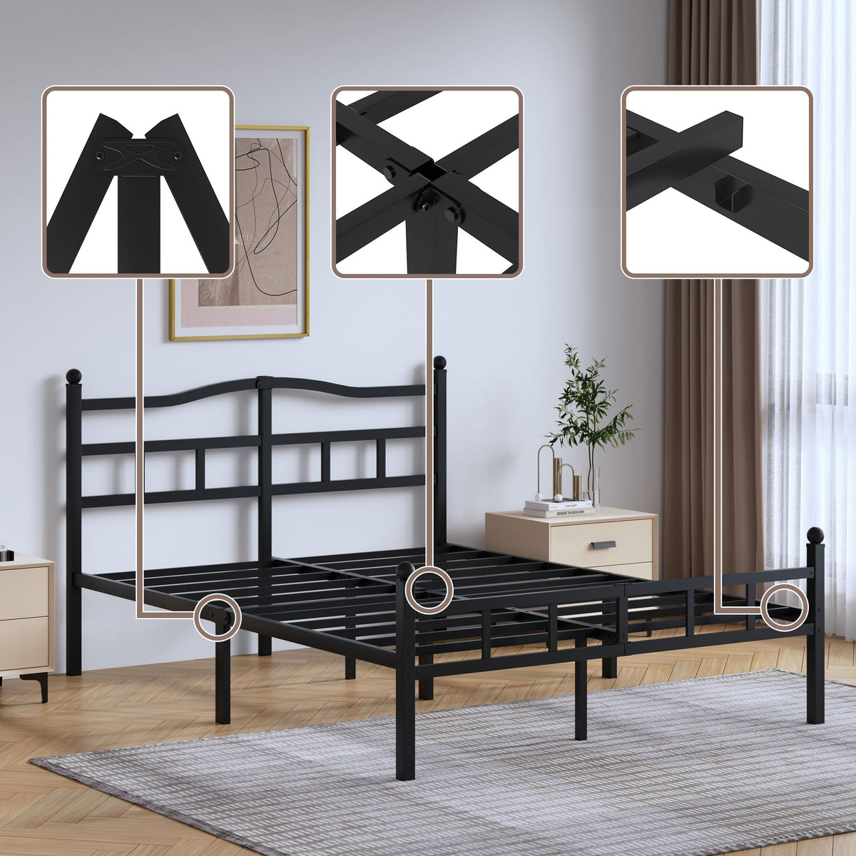 14 Inch Metal Bed Frame Full Size with Headboard Footboard F177