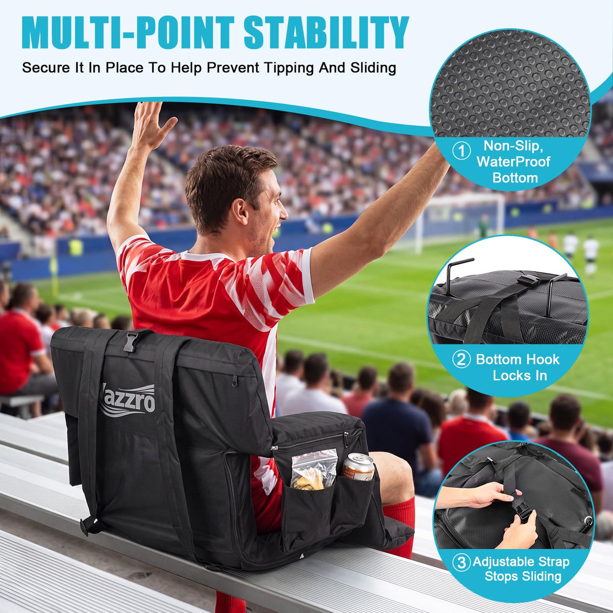 Wide Padded Stadium Seat with Back Support and Cup Holder N32925