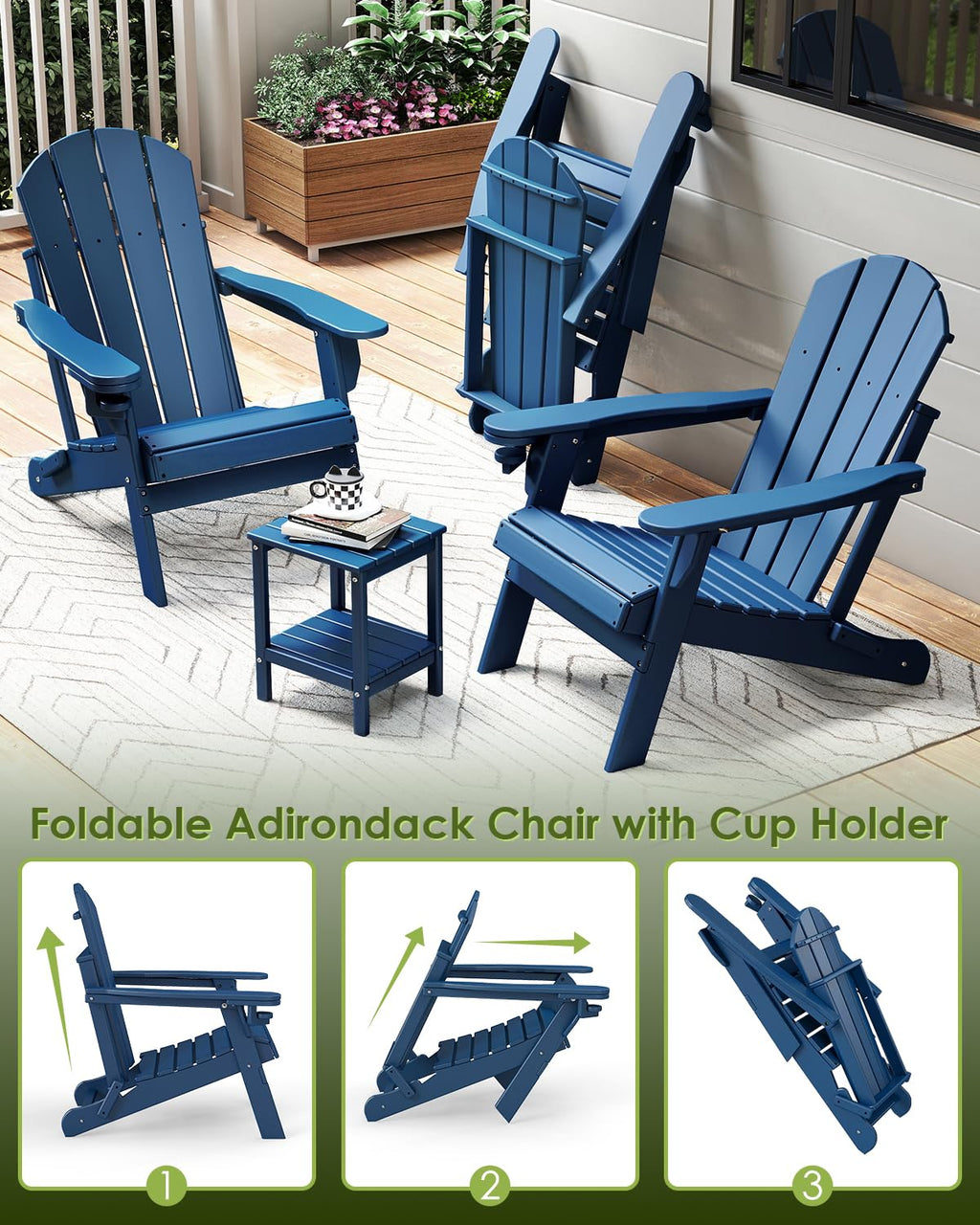 Folding Adirondack Chairs Set of 2 Blue P846732