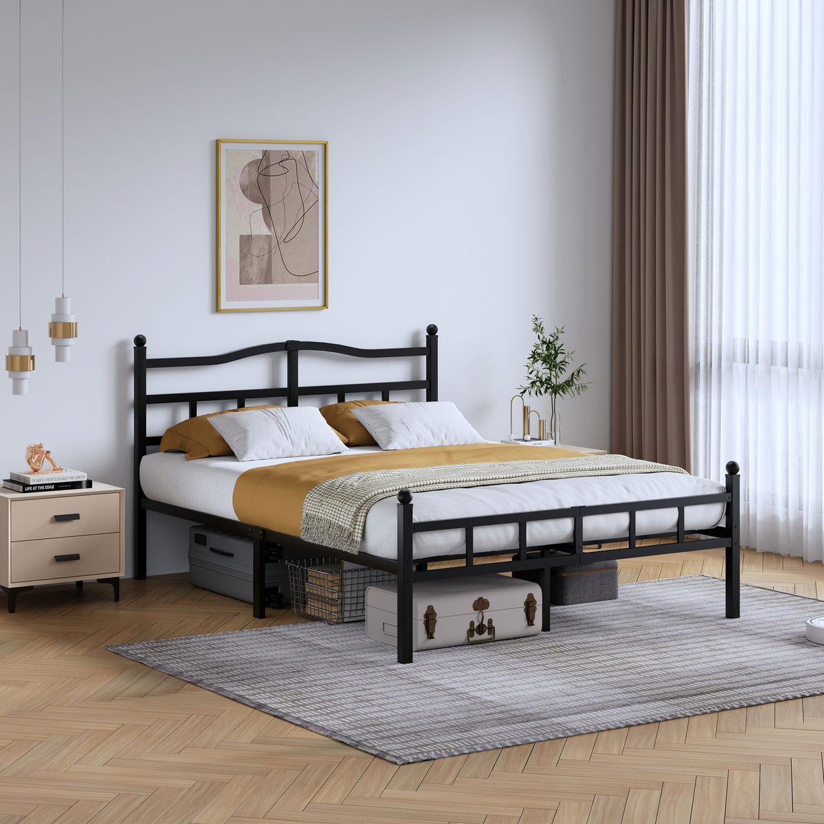 14 Inch Metal Bed Frame Full Size with Headboard Footboard F177