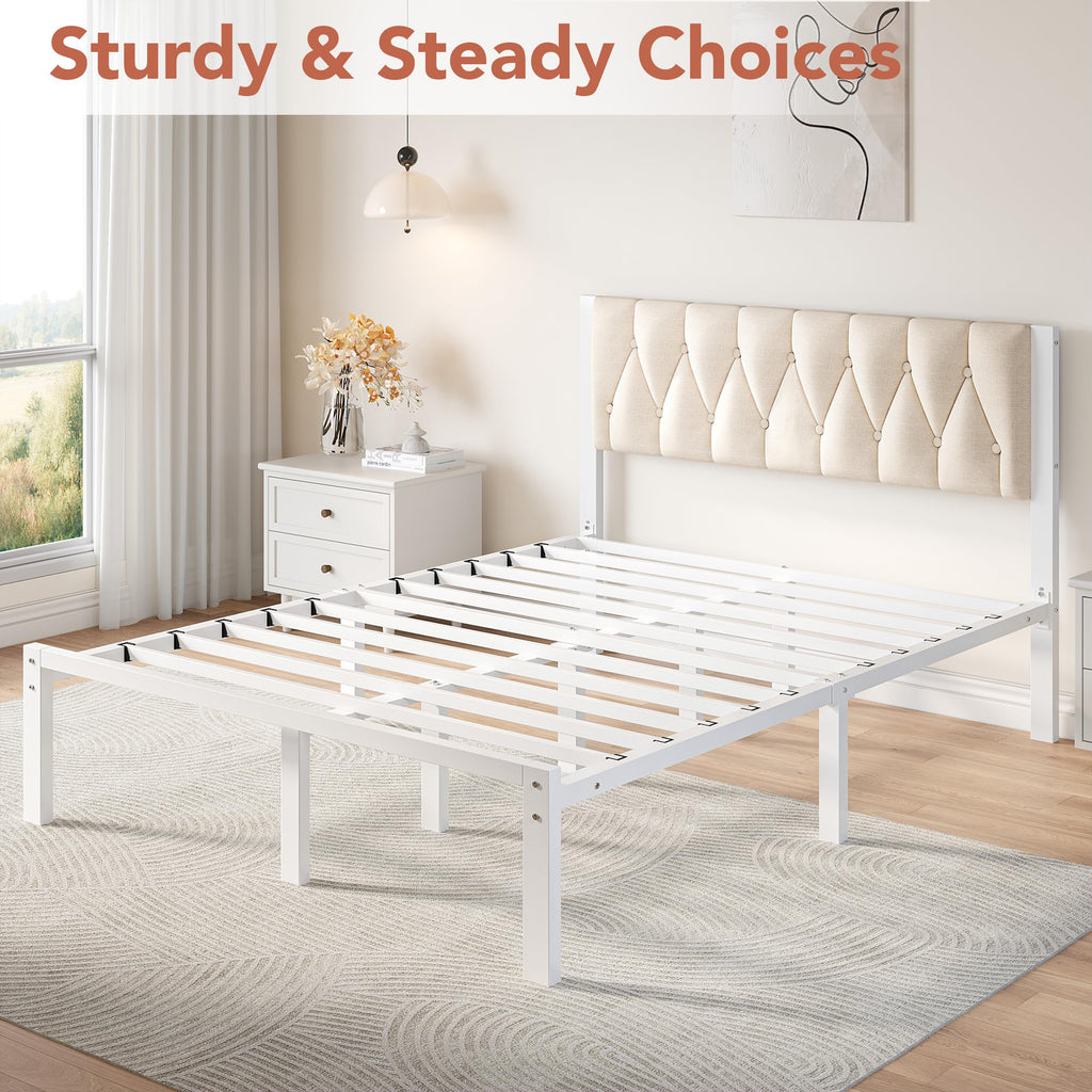 Full Size Upholstered Bed Frame with Tufted Headboard E680