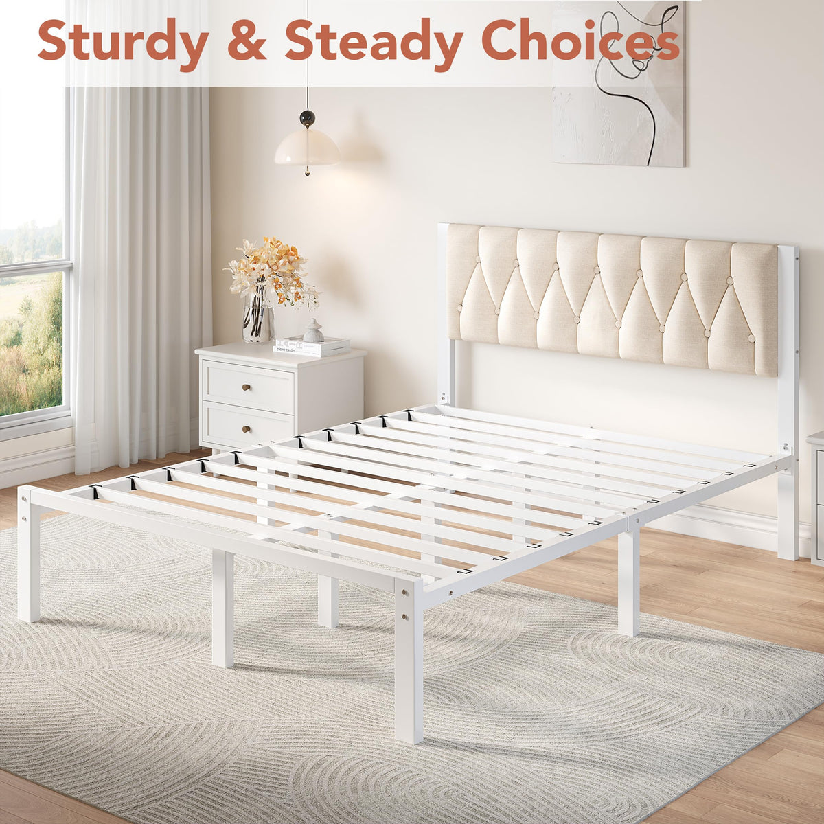 Full Size Upholstered Bed Frame with Tufted Headboard E680